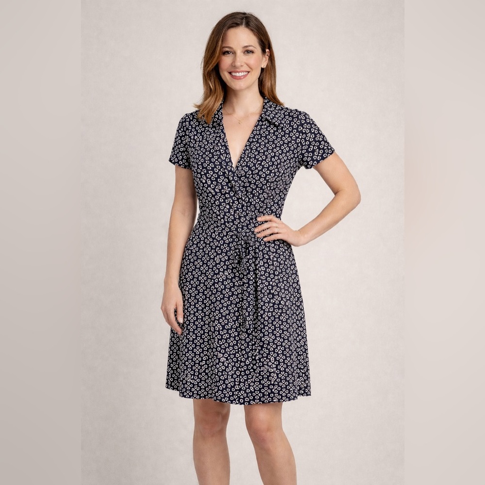 Liz Claiborne Navy and White Wrap Midi Dress size 6